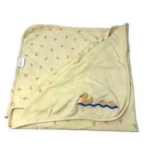 Vintage Baby Blanket Carter's Yellow Duckie Swimming Ducks Reversible Lovey